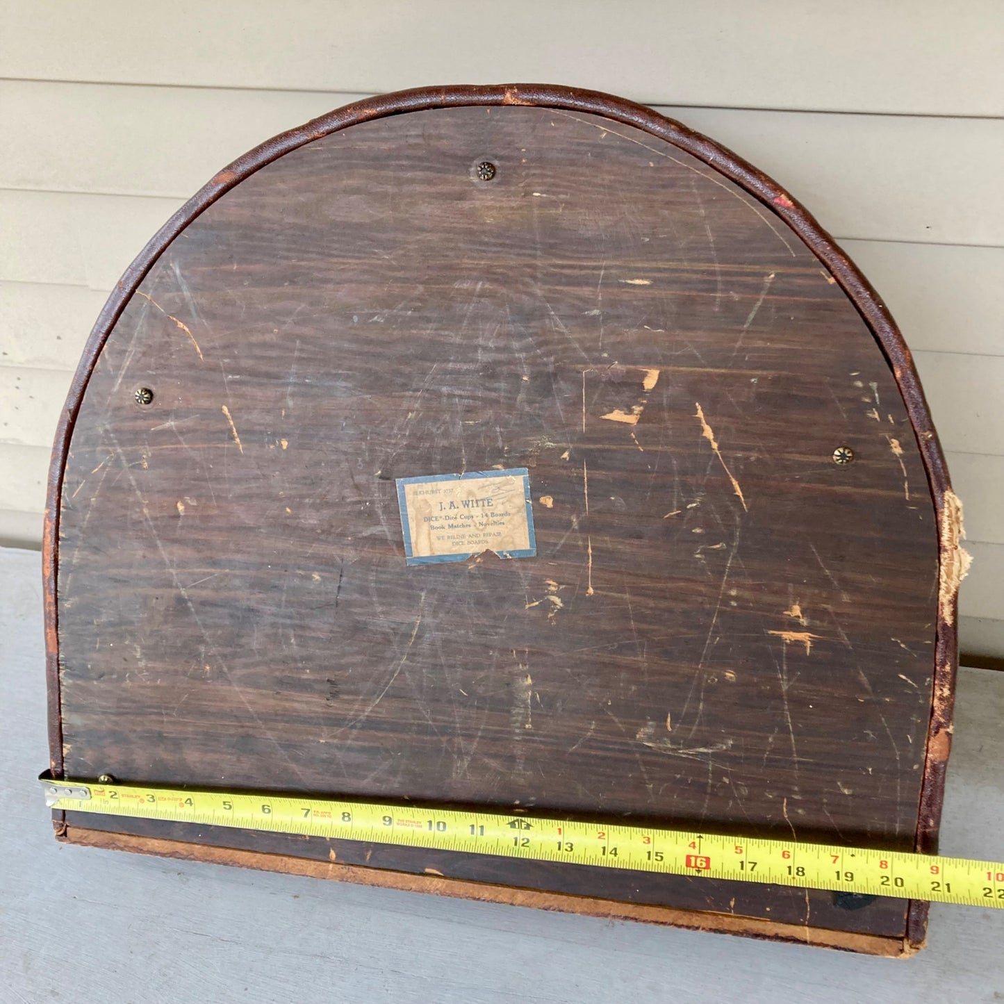 Antique Dice Game Board Felt Lined Leather Bar Top Casino Elkhurst J.A. Witte