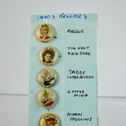 1940s Kellogg's Pep Cereal Pin Collection Tim Holt Maggie Little King ETC