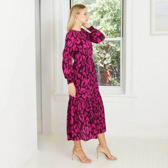 Who What Wear  Leopard Print Long Balloon Sleeve Dress