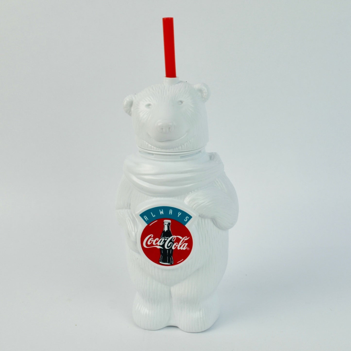 Coca Cola Polar Bear Drinking Water Bottle with Straw Vintage