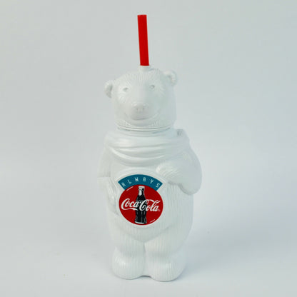 Coca Cola Polar Bear Drinking Water Bottle with Straw Vintage