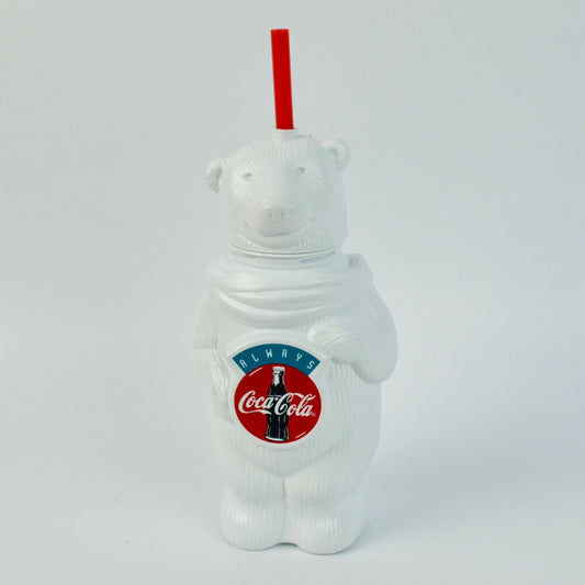 Coca Cola Polar Bear Drinking Water Bottle with Straw Vintage