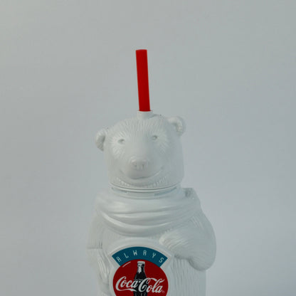 Coca Cola Polar Bear Drinking Water Bottle with Straw Vintage