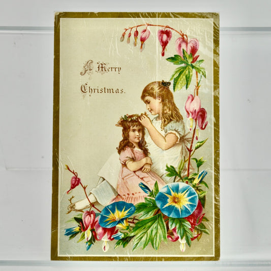 Antique Victorian A Merry Christmas Card Morning Glory Girls