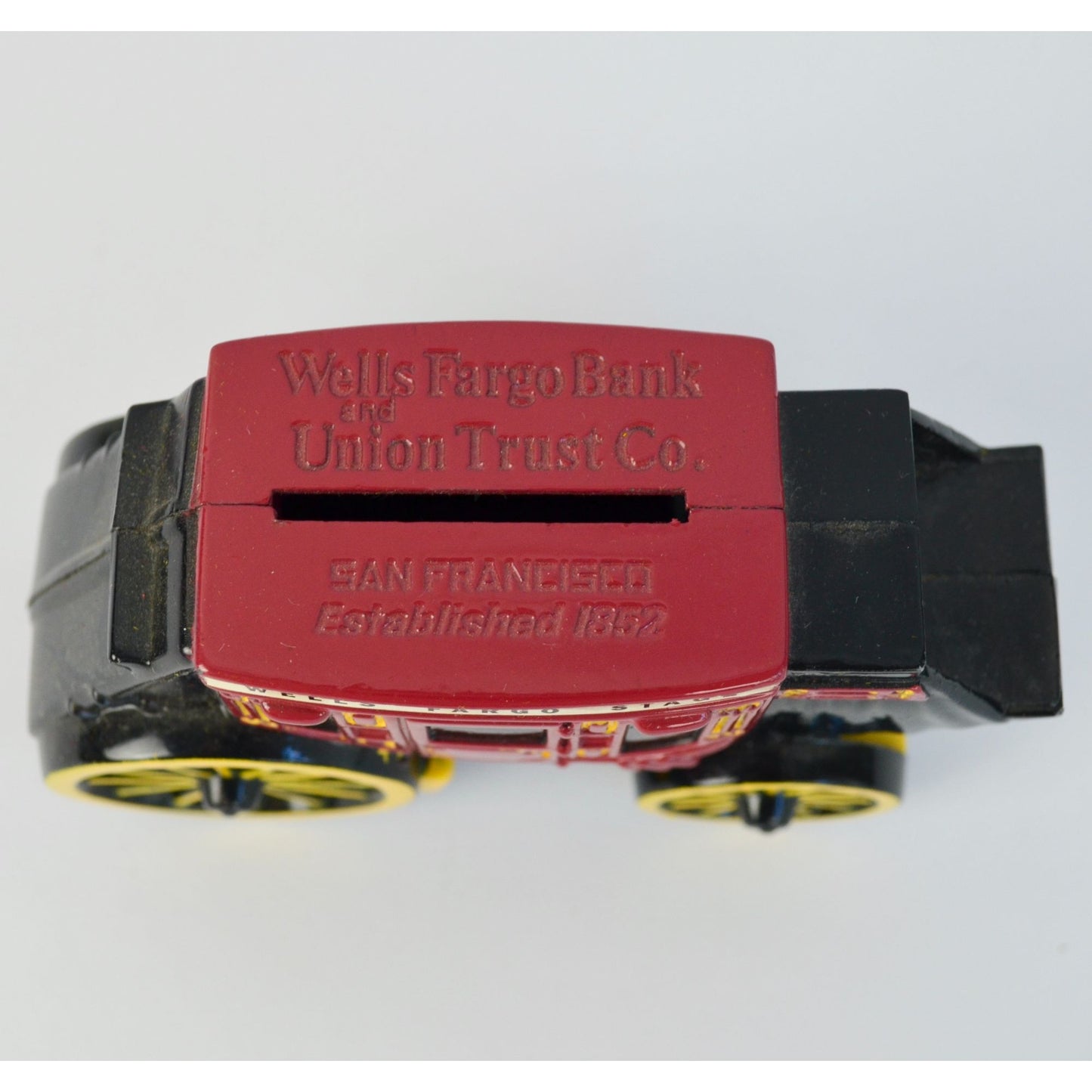 Vintage Wells Fargo Stagecoach Metal Bank San Francisco Red & Black 5.5"x3.5" WITH KEY