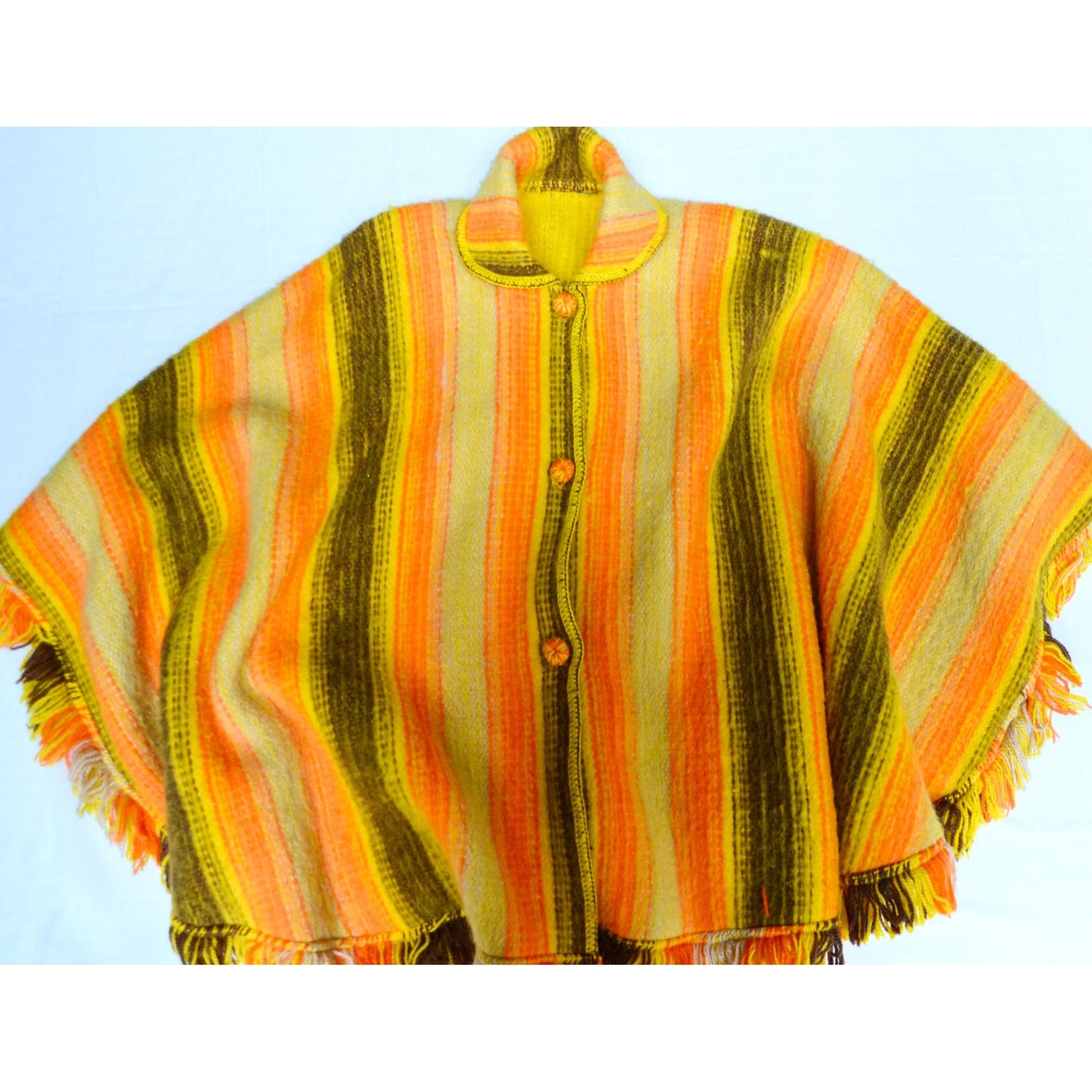 1970s BRIGHT Yellow & Orange Poncho Striped