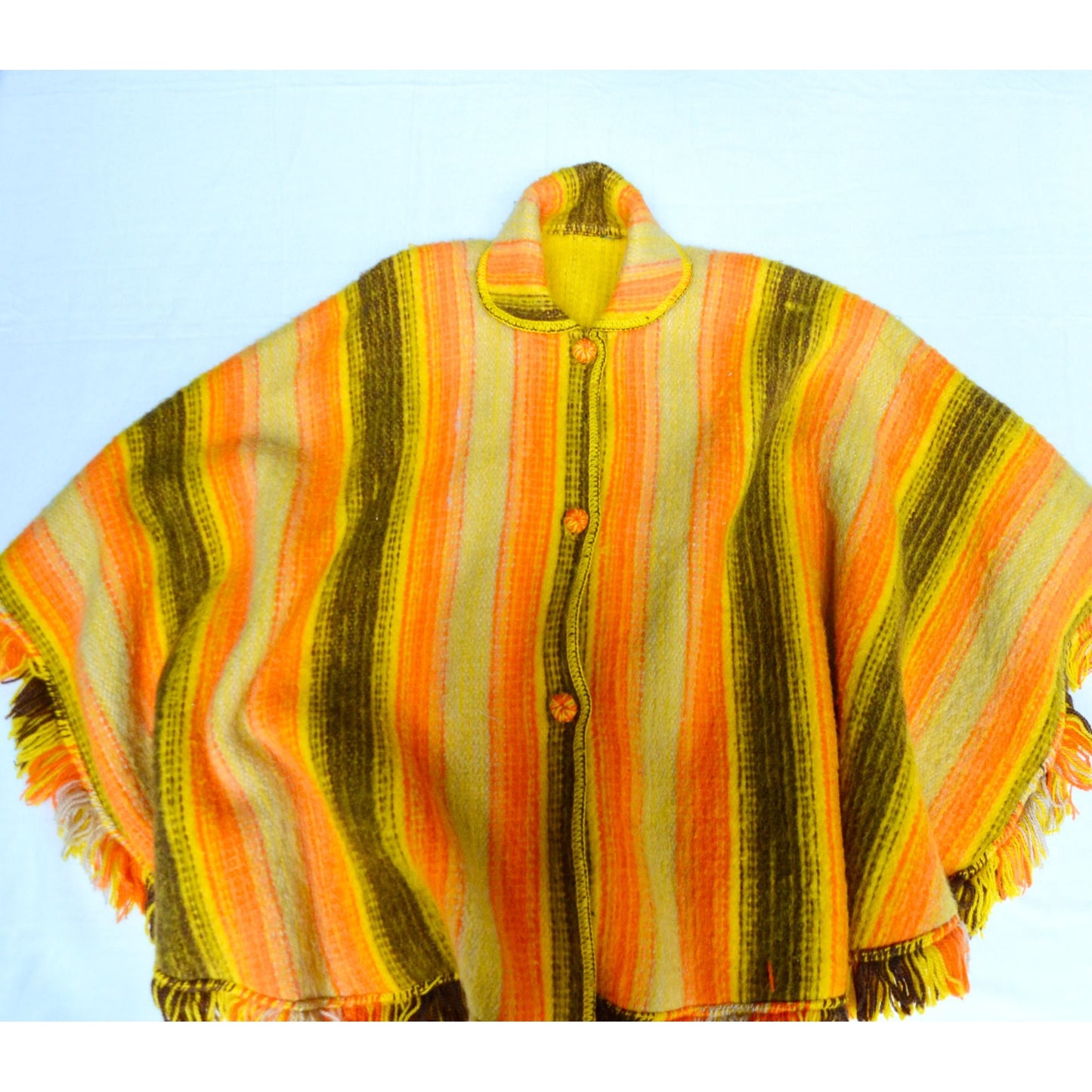 1970s BRIGHT Yellow & Orange Poncho Striped