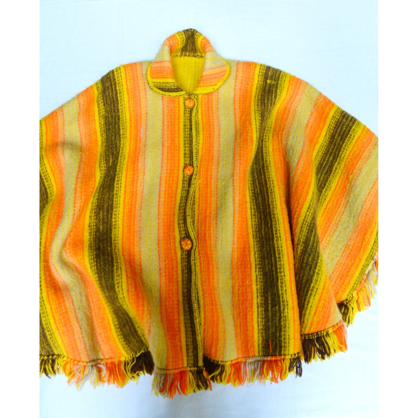 1970s BRIGHT Yellow & Orange Poncho Striped