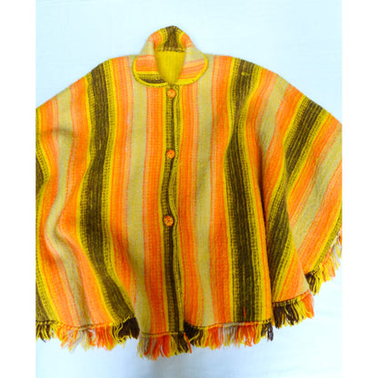 1970s BRIGHT Yellow & Orange Poncho Striped