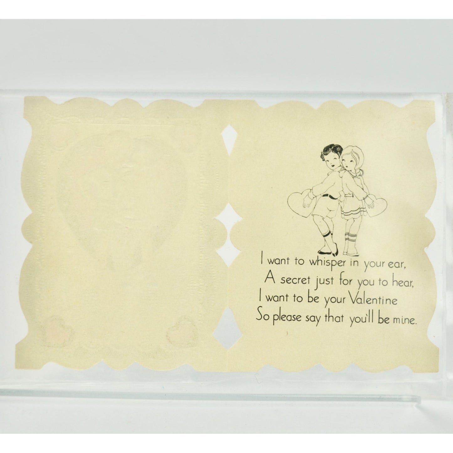 Vintage Valentine's Day Die Cut Card Made in USA Boy Girl Green