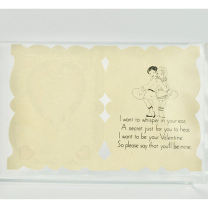 Vintage Valentine's Day Die Cut Card Made in USA Boy Girl Green