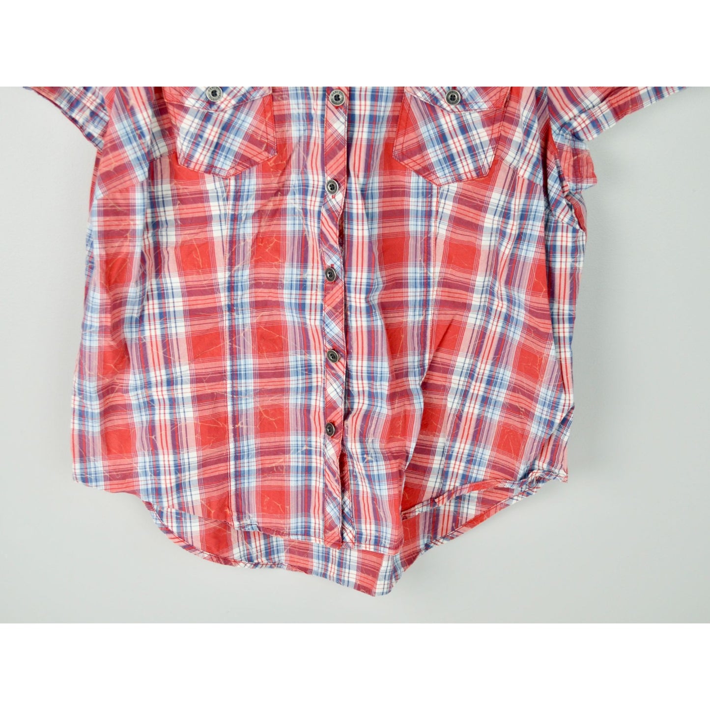 Harley Davidson Women's Plaid Button Down Shirt XL Red Short Sleeve