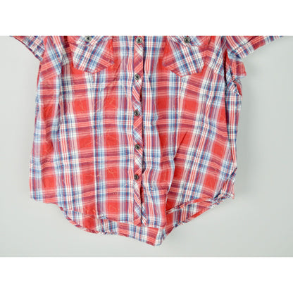 Harley Davidson Women's Plaid Button Down Shirt XL Red Short Sleeve