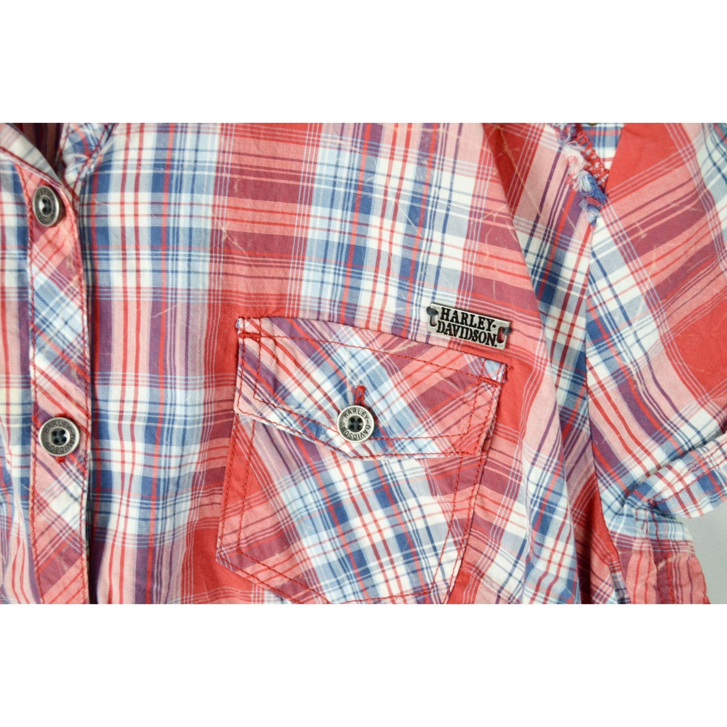 Harley Davidson Women's Plaid Button Down Shirt XL Red Short Sleeve