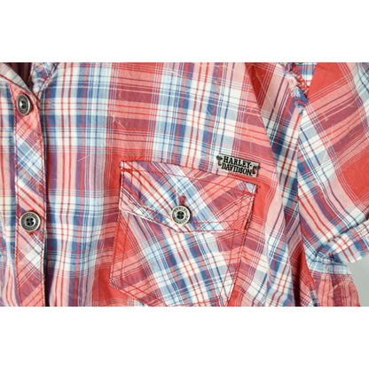 Harley Davidson Women's Plaid Button Down Shirt XL Red Short Sleeve