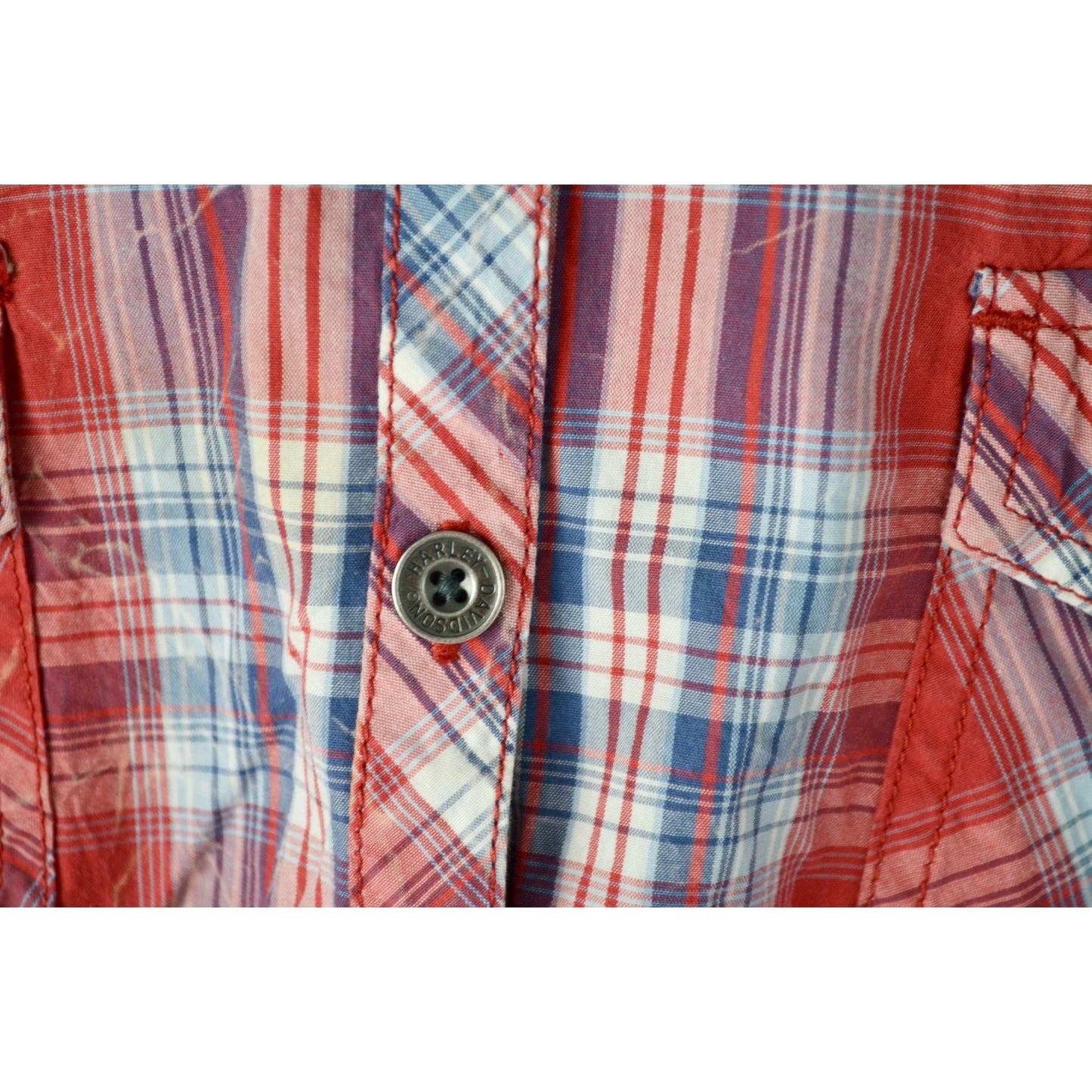 Harley Davidson Women's Plaid Button Down Shirt XL Red Short Sleeve