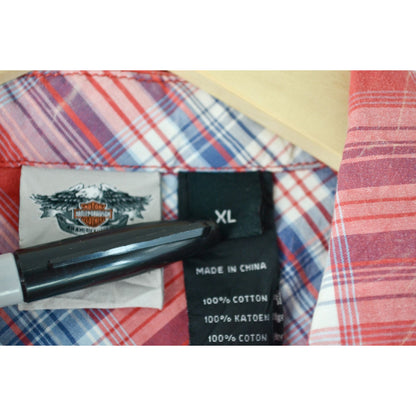 Harley Davidson Women's Plaid Button Down Shirt XL Red Short Sleeve