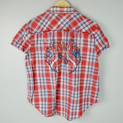 Harley Davidson Women's Plaid Button Down Shirt XL Red Short Sleeve