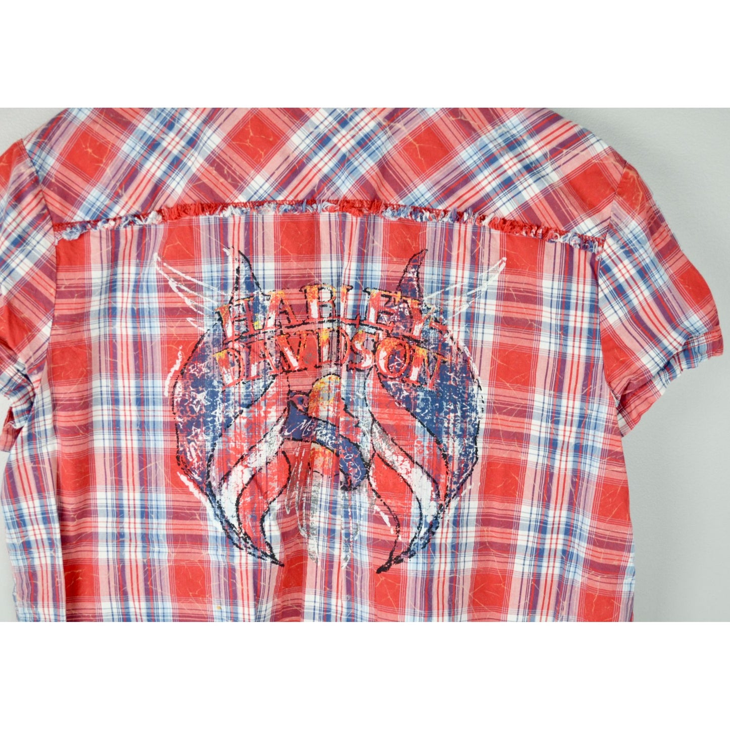 Harley Davidson Women's Plaid Button Down Shirt XL Red Short Sleeve