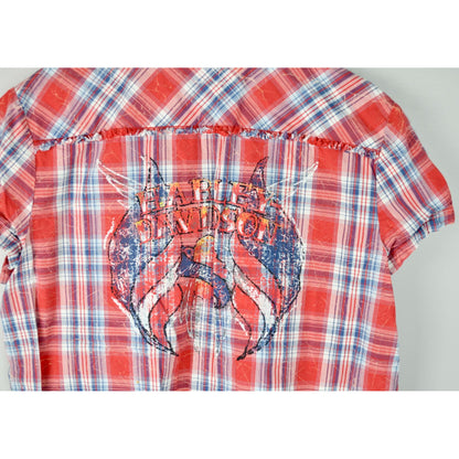 Harley Davidson Women's Plaid Button Down Shirt XL Red Short Sleeve