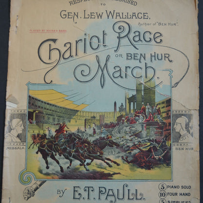 Chariot Race or Ben Hur March E. T. Paull 1894 Sheet Music