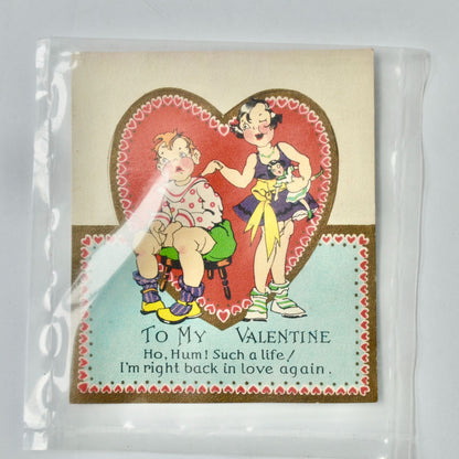 Vintage Valentine Card Ho Hum Such a Life Folding Boy Girl Doll