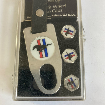 Logo Caps Custom Wheel Valve Caps & Key Chain Ford Mustang Tri-Color MISSING ONE