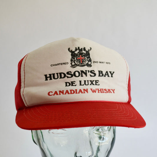 Vintage Hudson's Bay De Luxe Canadian Whisky Red Trucker Hat