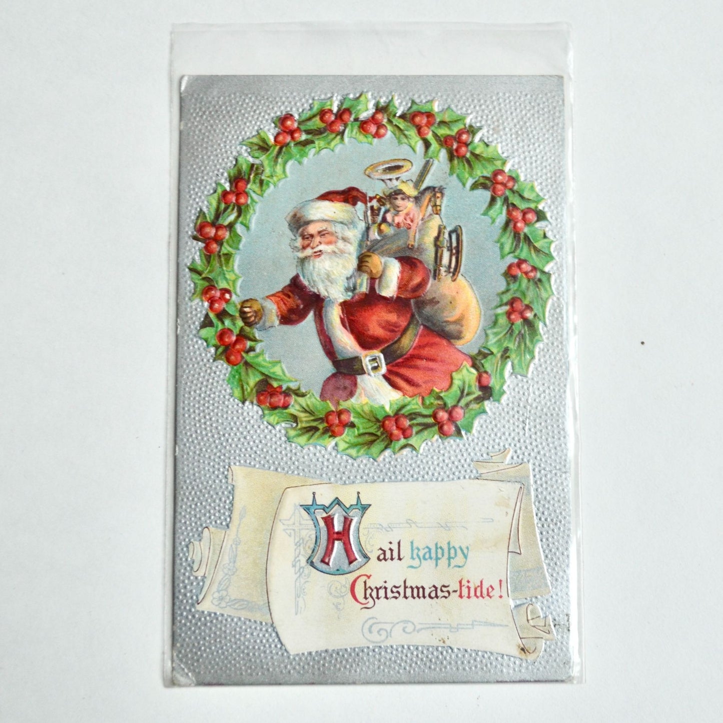 Antique Early 1900s Christmas Postcard Santa Hail Happy Christmas-tide!