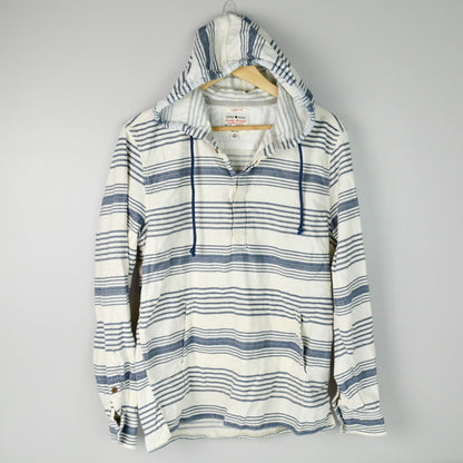 Lucky Brand Men's White Blue Striped Henley Pullover Shirt Medium