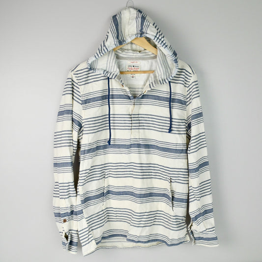 Lucky Brand Men's White Blue Striped Henley Pullover Shirt Medium