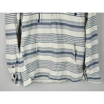 Lucky Brand Men's White Blue Striped Henley Pullover Shirt Medium