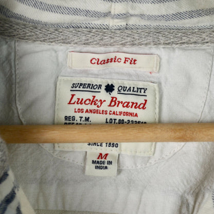 Lucky Brand Men's White Blue Striped Henley Pullover Shirt Medium
