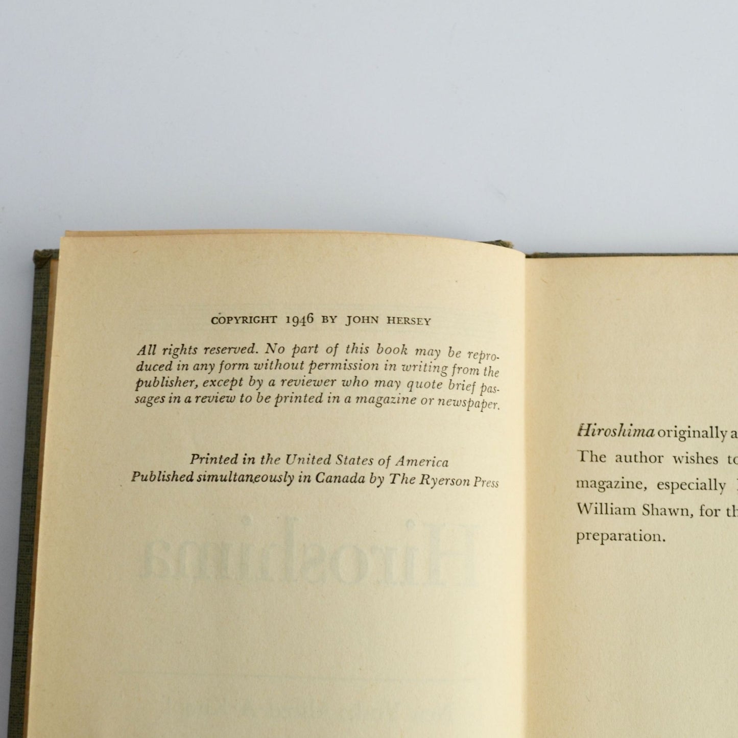 Hiroshima John Hersey 1946 Hardcover Book Vintage