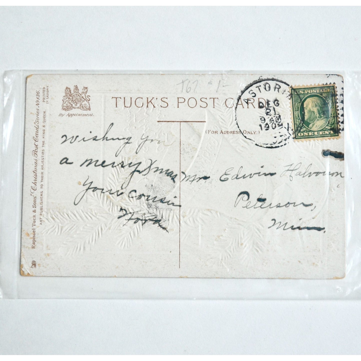 Raphael Tuck & Sons 1909 Antique Christmas Postcard