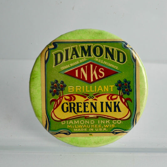 Diamond Green Ink Hand Mirror Vintage 3"