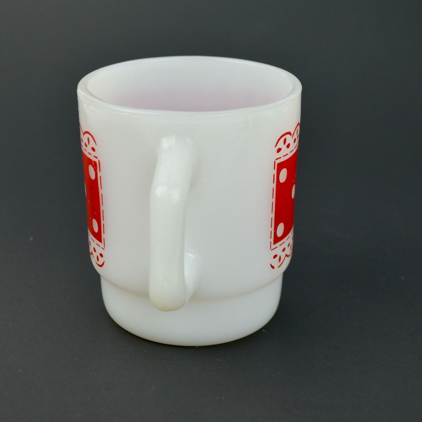 Fire-King Anchor Hocking Red Polka Dots Lace Milk Glass Coffee Mug
