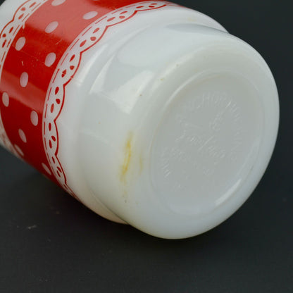 Fire-King Anchor Hocking Red Polka Dots Lace Milk Glass Coffee Mug