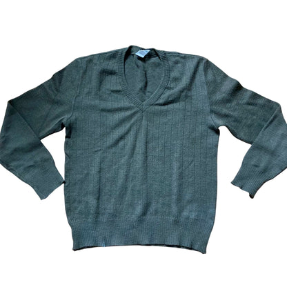 Lot 2 Vintage European Military Wool Sweaters OD Green V-Neck