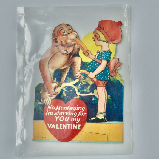 No Monkeying I'm Starving For You My Valentine Creepy Vintage Card