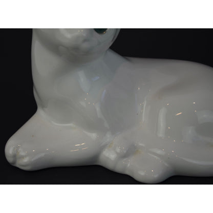 ELPA Portugal Vintage White Cat Green Glass Eyes Figurine 8"