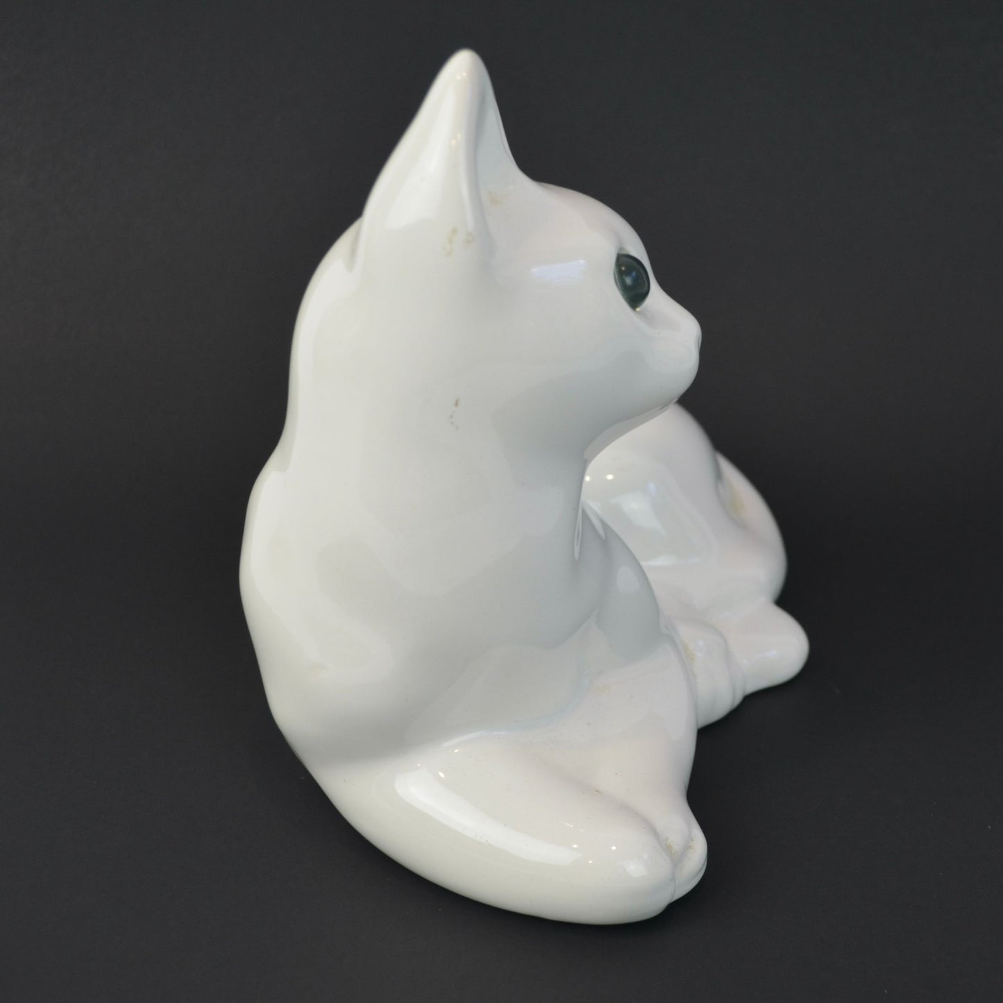 ELPA Portugal Vintage White Cat Green Glass Eyes Figurine 8"
