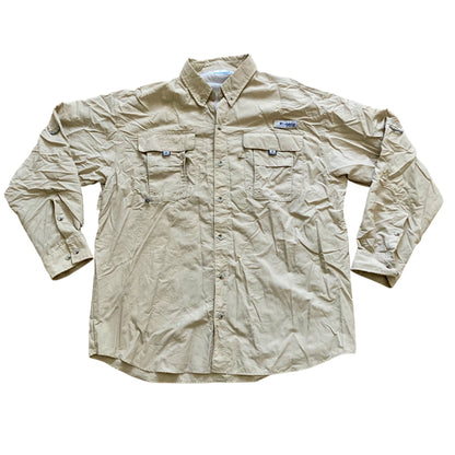 Columbia PFG Shirt Men’s L Tan Long-Sleeve Vented Fishing Shirt Omni-Shade