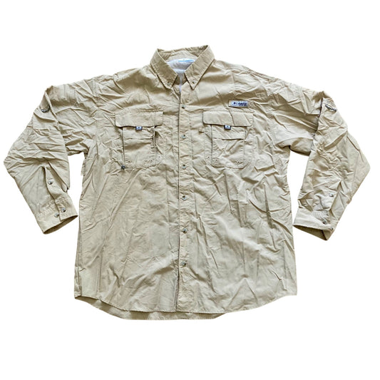 Columbia PFG Shirt Men’s L Tan Long-Sleeve Vented Fishing Shirt Omni-Shade