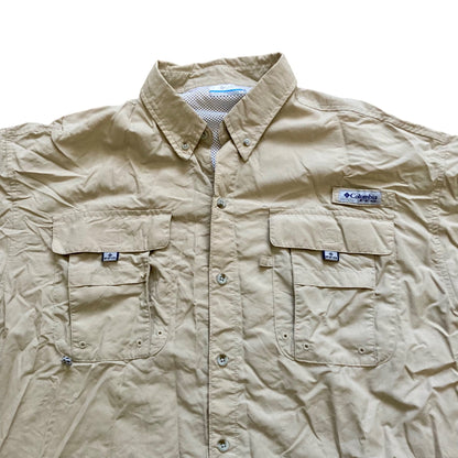 Columbia PFG Shirt Men’s L Tan Long-Sleeve Vented Fishing Shirt Omni-Shade