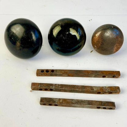 Lot 3 Antique Door Knobs & Shafts Black Porcelain Copper Brass Bronze Vintage