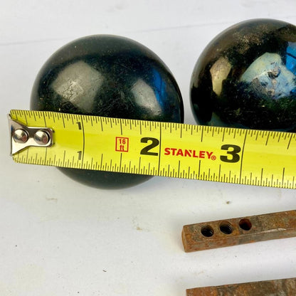Lot 3 Antique Door Knobs & Shafts Black Porcelain Copper Brass Bronze Vintage