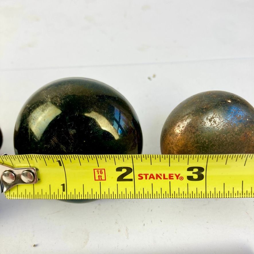 Lot 3 Antique Door Knobs & Shafts Black Porcelain Copper Brass Bronze Vintage