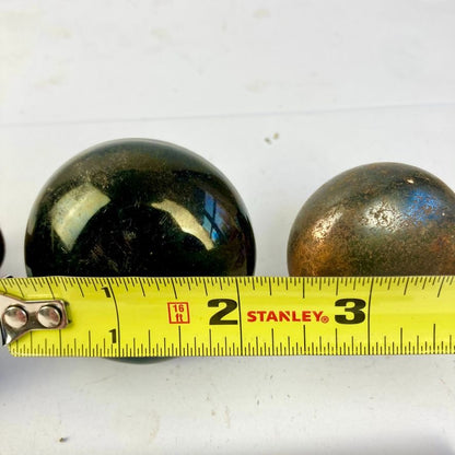 Lot 3 Antique Door Knobs & Shafts Black Porcelain Copper Brass Bronze Vintage