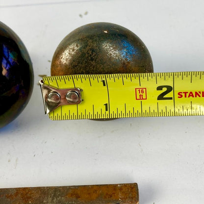 Lot 3 Antique Door Knobs & Shafts Black Porcelain Copper Brass Bronze Vintage